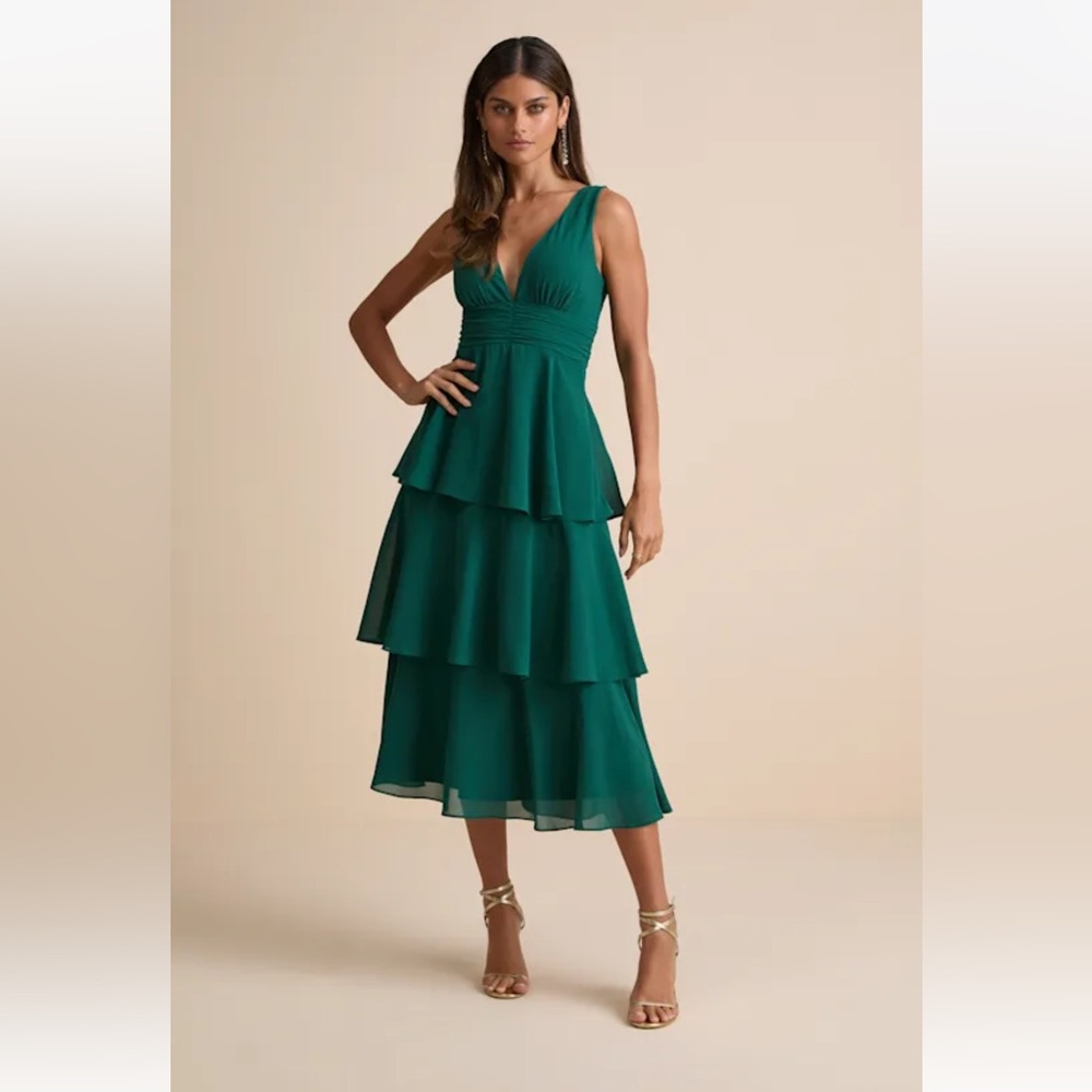 Celebration Time Emerald Green Sleeveless Tiered Midi Dress Lulu’s